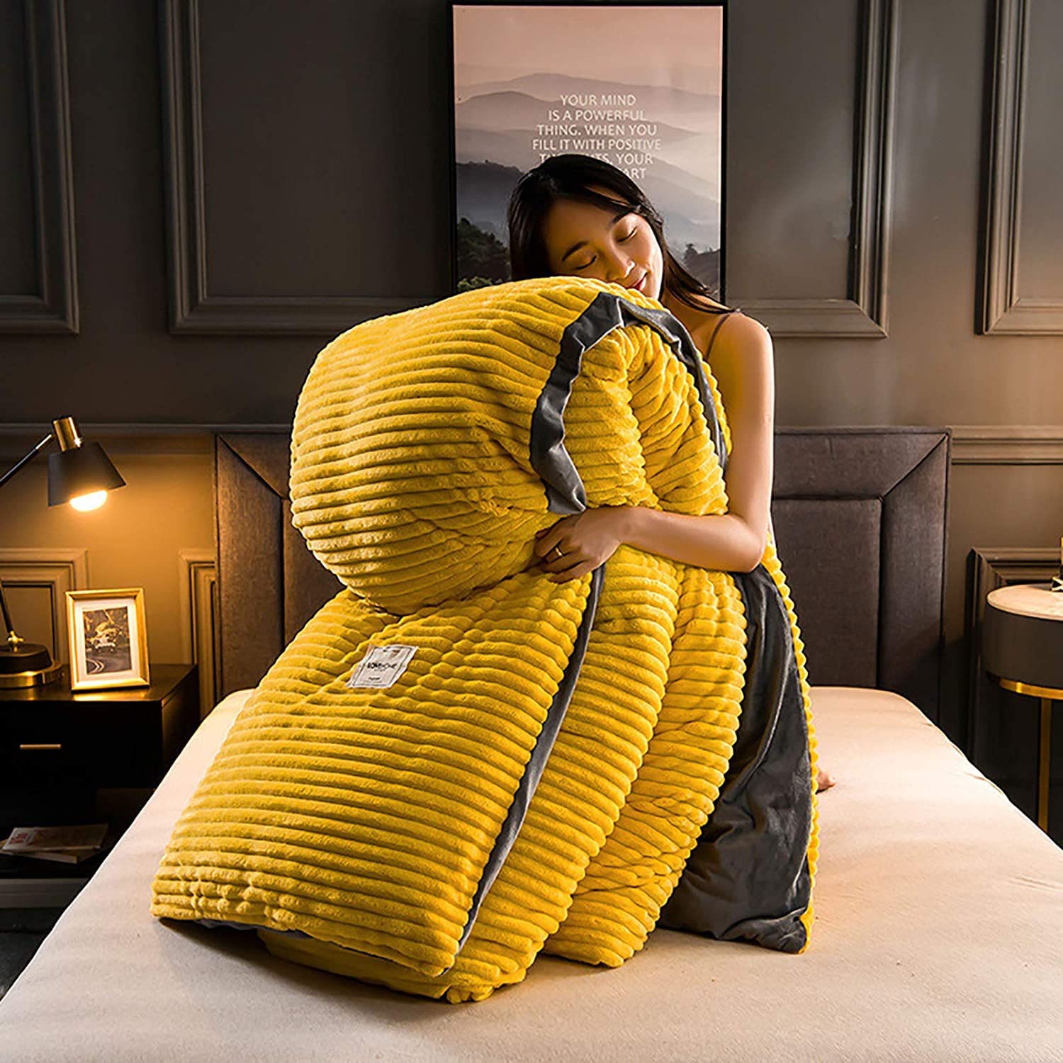 MGEMJMJ Thicken Solid Colors Flannel Duvet Cover,Comforter Cover,Soft Warm Reversible Quilt Cover With Pillow Shams Luxury Velvet Bed Blanket(Size:220x240cm(87x94inch),Color:Yellow)