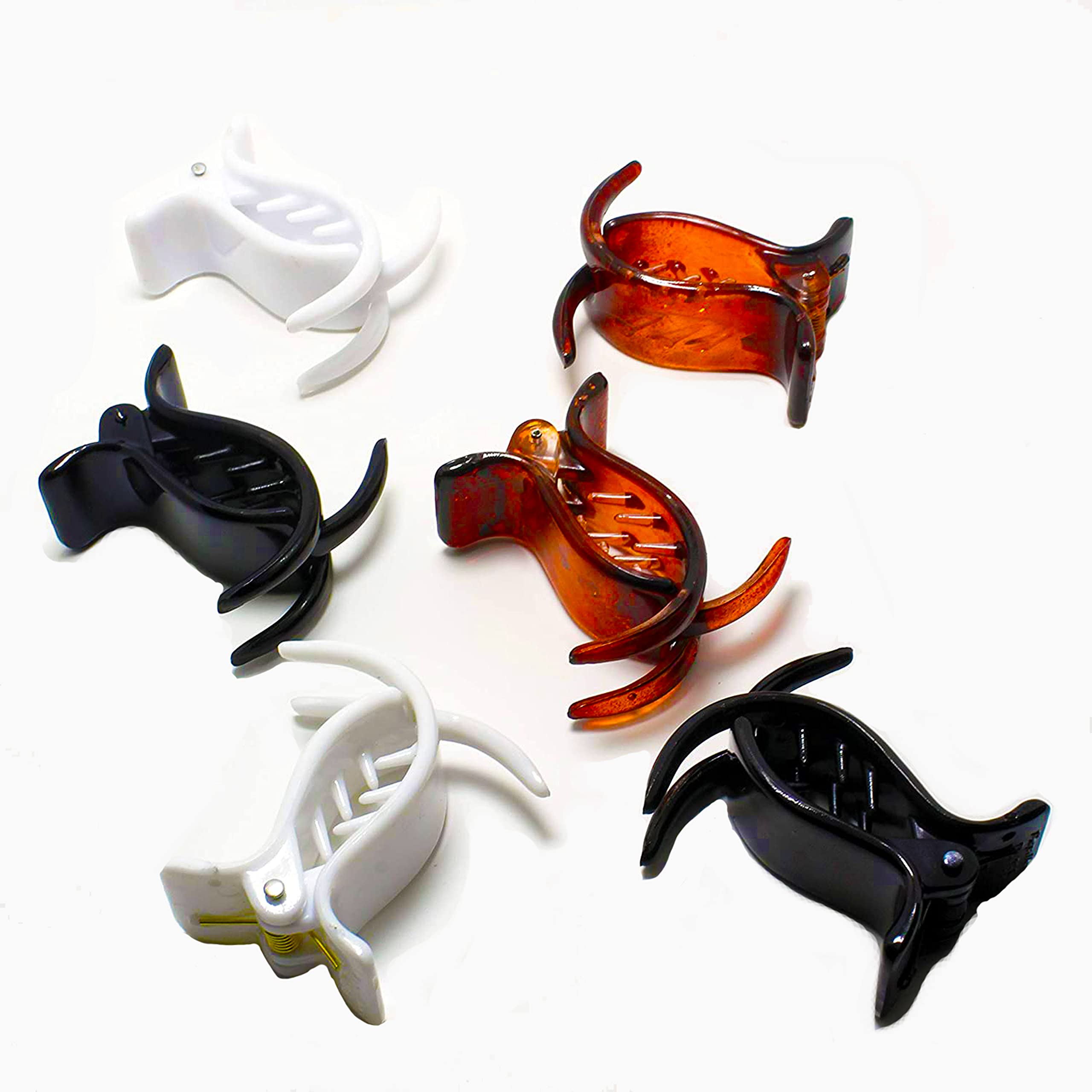 BIRDWARE Medium-Size Multi Color Imported Acrylic Material Butterfly Hair Clips For Women (6 Pc, Multi Colour) | Hair Clutchers (Bleck, Shell & White)