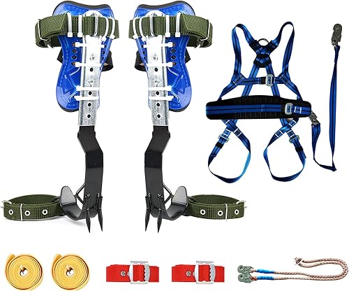 TWSOUL Estaca de escalada, equipo de escalones de escalada de árboles con correas de cinturón de 5 puntos, cordón ajustable portátil y correas extra