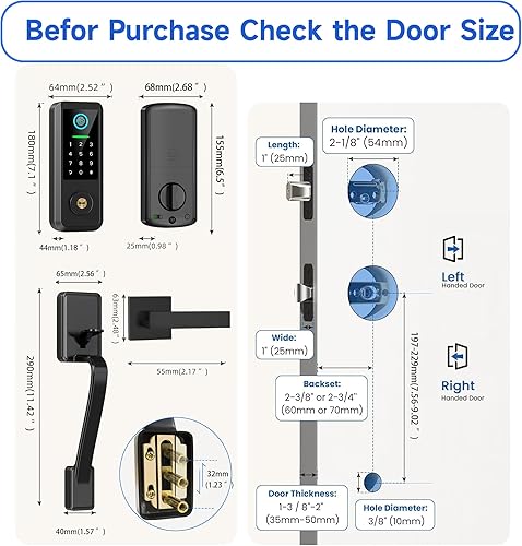 Miniatura 6 de Cerradura inteligente para puerta de entrada sin llave con asa, cerrojo Bluetooth para puerta delantera con huella digital, control de aplicación y