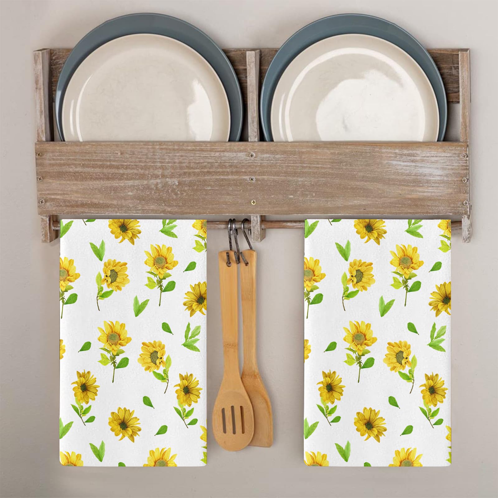 Trapos Cocina Hojas Verdes Amarillas Paños de Cocina Microfibra Paños Cocina Suaves Lavable Toallas Reutilizables Absorbentes Baño Pañuelo de Mano Trapos de Cocina 2 Piezas (44x74 cm)