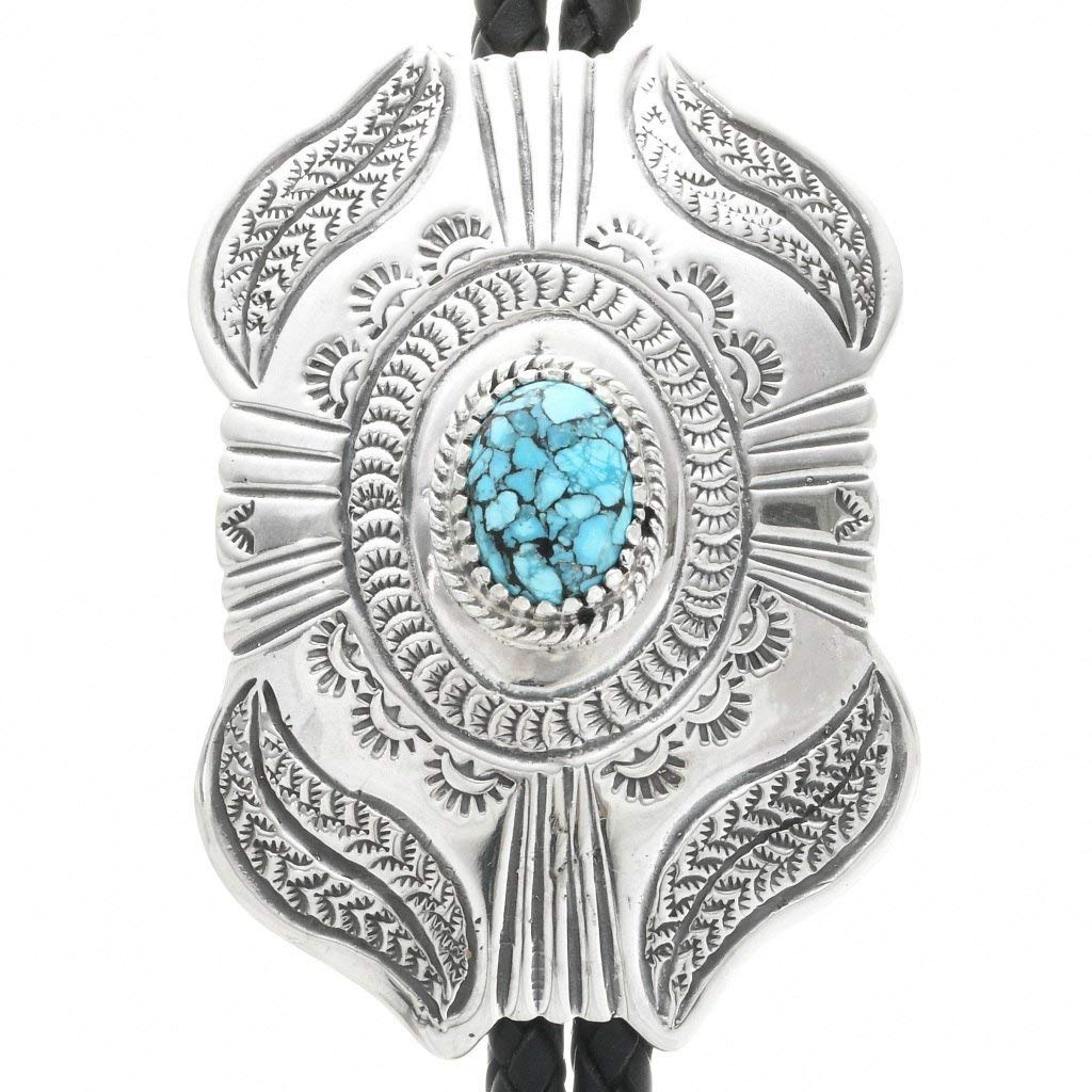 Spiderweb Turquoise Silver Bolo Tie Navajo Sterling Pattern 0447