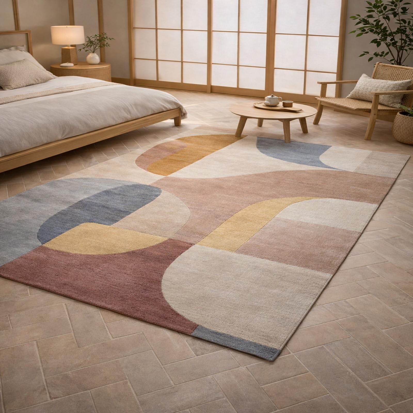 Tapis de salon moderne multicolore aux motifs géométriques abstraits 80x110
