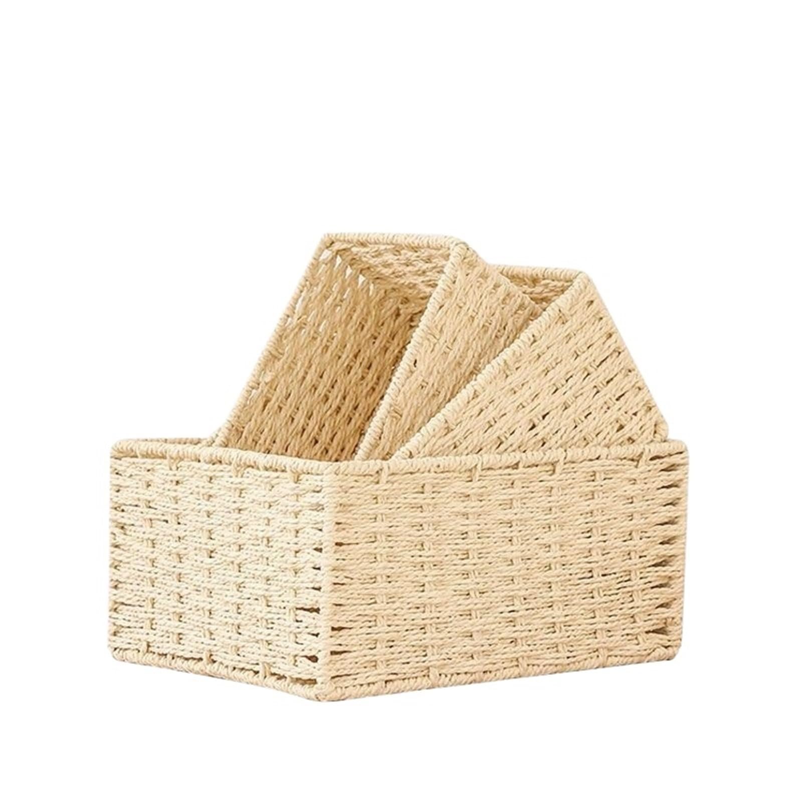 wicker basket storage 3PCS/Set Wicker Baskets For Organising Pack Of Nesting Storage For Shelves For Bathroom Shelf(Color2)