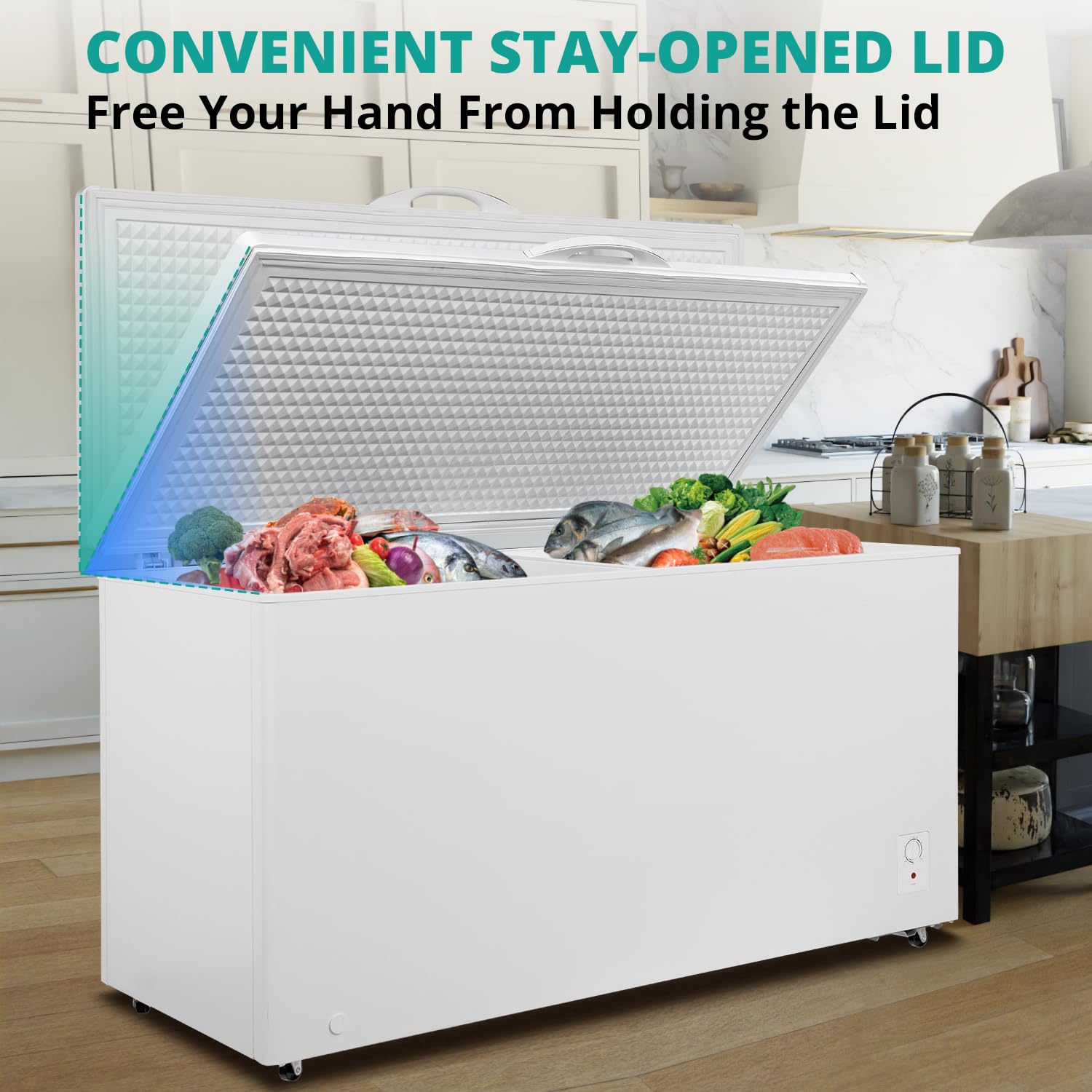 Smeta Chest Freezer 22.5 Cubic Feet Deep Freezer With 2 Baskets, Energy Efficient Freezer Chest Large Capacity Freezer Chest For Kitchen, Home, Basement, Garage Ready Chest Freezer With Wheels, White on Fridge.com - View 6