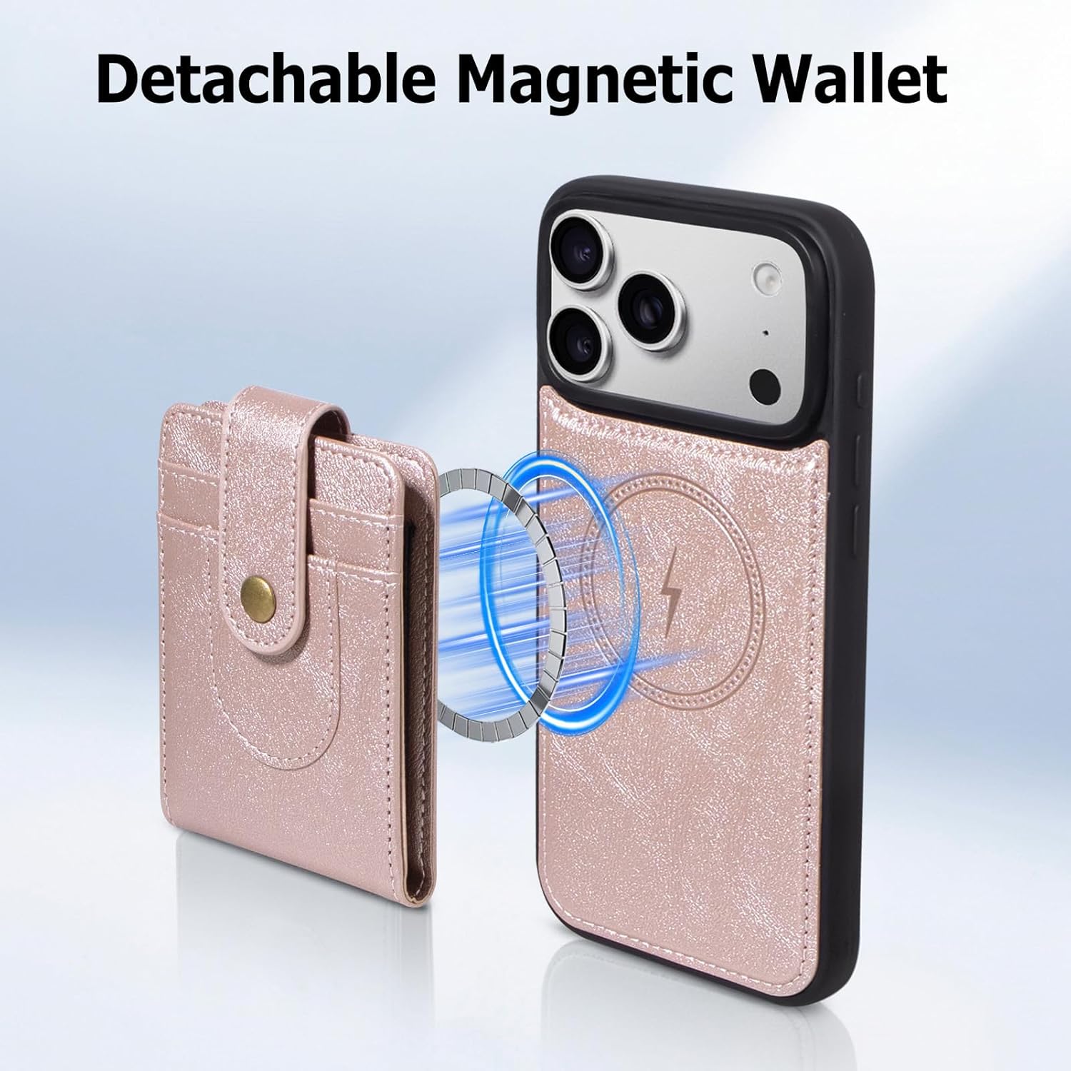 Compatible with Magsafe 3 in 1 Detachable iPhone 17 Pro Wallet Case with Card Holder, PU Leather Handbag Phone Purse with Zipper, RFID Blocking Strap Lanyard Kickstand Magnetic Phone Cover