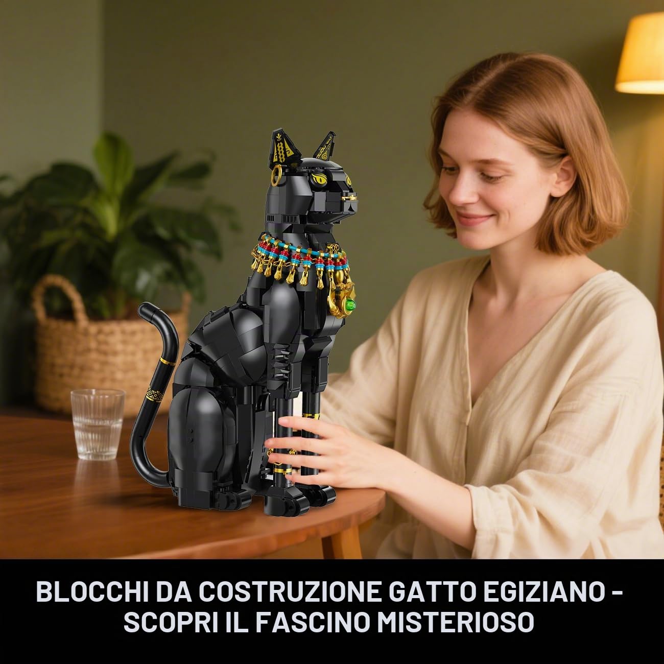 CUBIMANA Kit di gatti faraone egiziano – mattoncini da costruzione con gatto nero giocattolo per adulti, modello di gatto egiziano come decorazione per la casa, ufficio, regalo per adolescenti dai 10