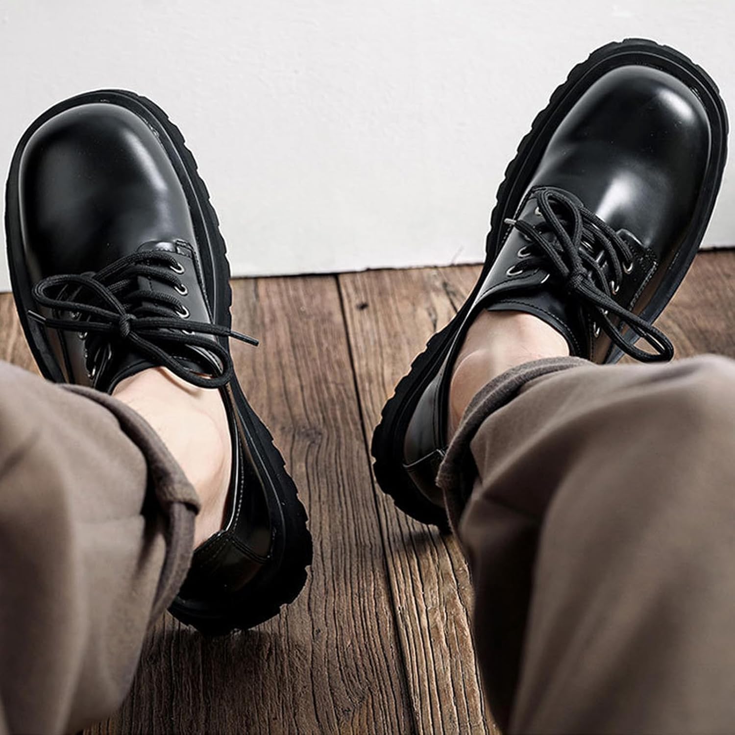 Men's Leather Round Toe Chunky Heel Platform Oxfords Comfortable Classic Lace-Up Non-Slip Lug Sole Block Heel Business Dress Shoes for Work Formal Office - Image 3