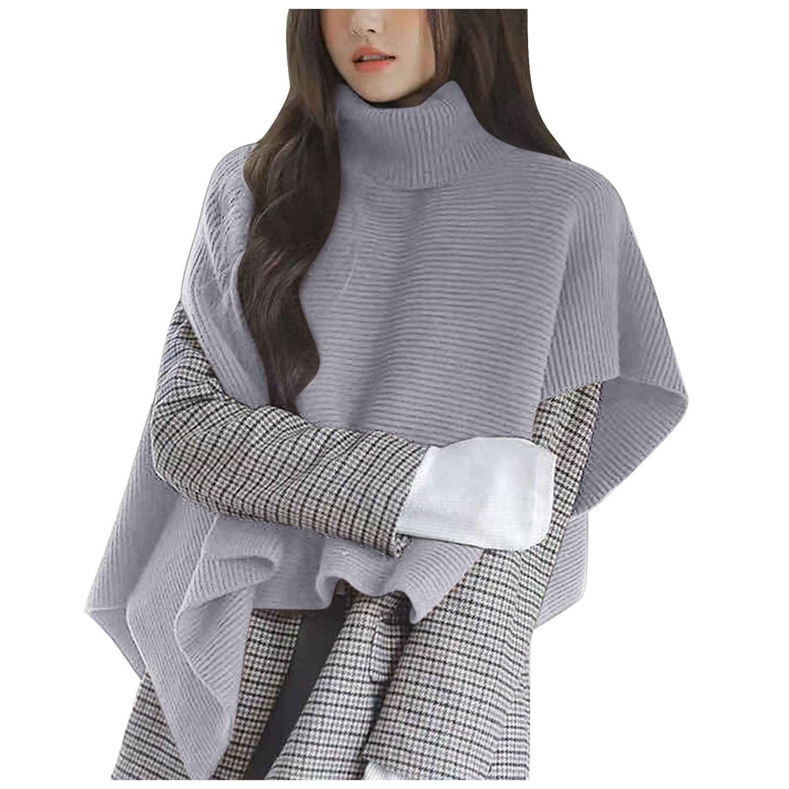 Générique 𝐅oulard Soie Femme Blanc Automne et hiver femmes couleur unie col roulé manteau châle chandail tricoté châle Tour De Cou Femme Ski