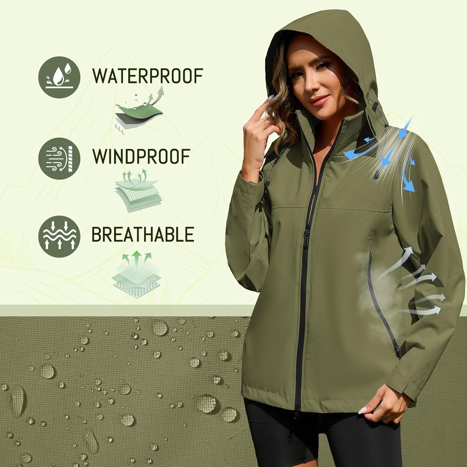 American Trends Rain Jacket Women Waterproof with Hood Travel Rain Coats Loose Fit Windbreaker Lined Jacket - Image 7