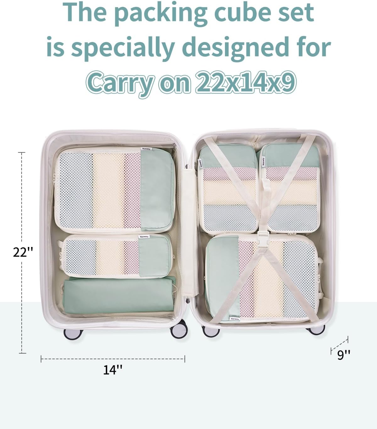  Similar to photo Narwey 6 Set/5 Set Compression Packing Cubes for Travel Kids Women Carry on, Packing Organizers Bag for Backpack Luggage Suitcase Duffle Bags Mint Green