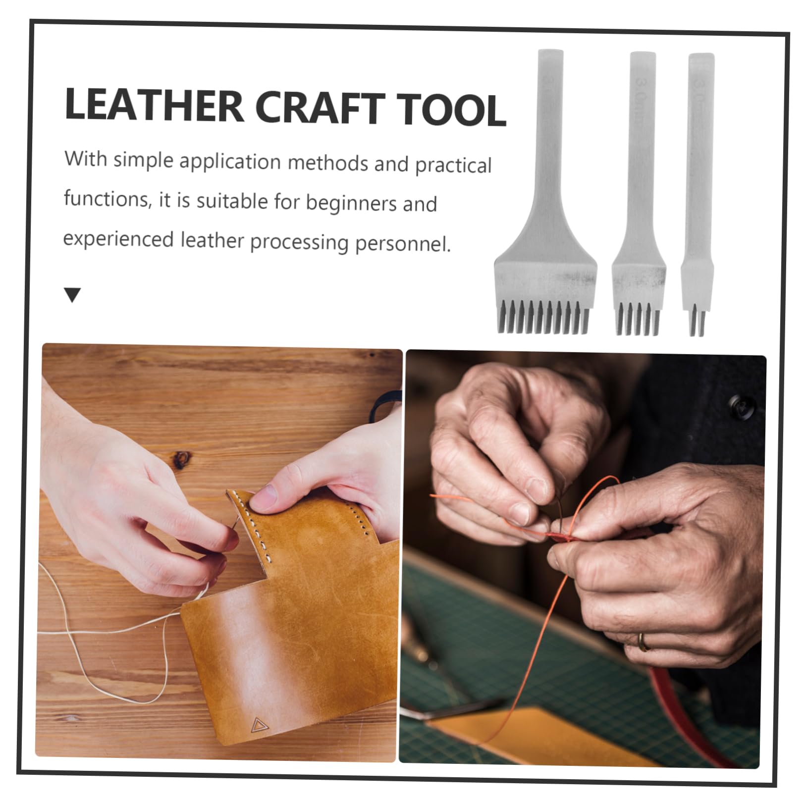 Uonlytech 3 Piezas Herramientas para Cuero Punzones para Coser Perforadora de Cuero para Manualidades Herramientas Multifunción para Perforar para DIY Proyectos