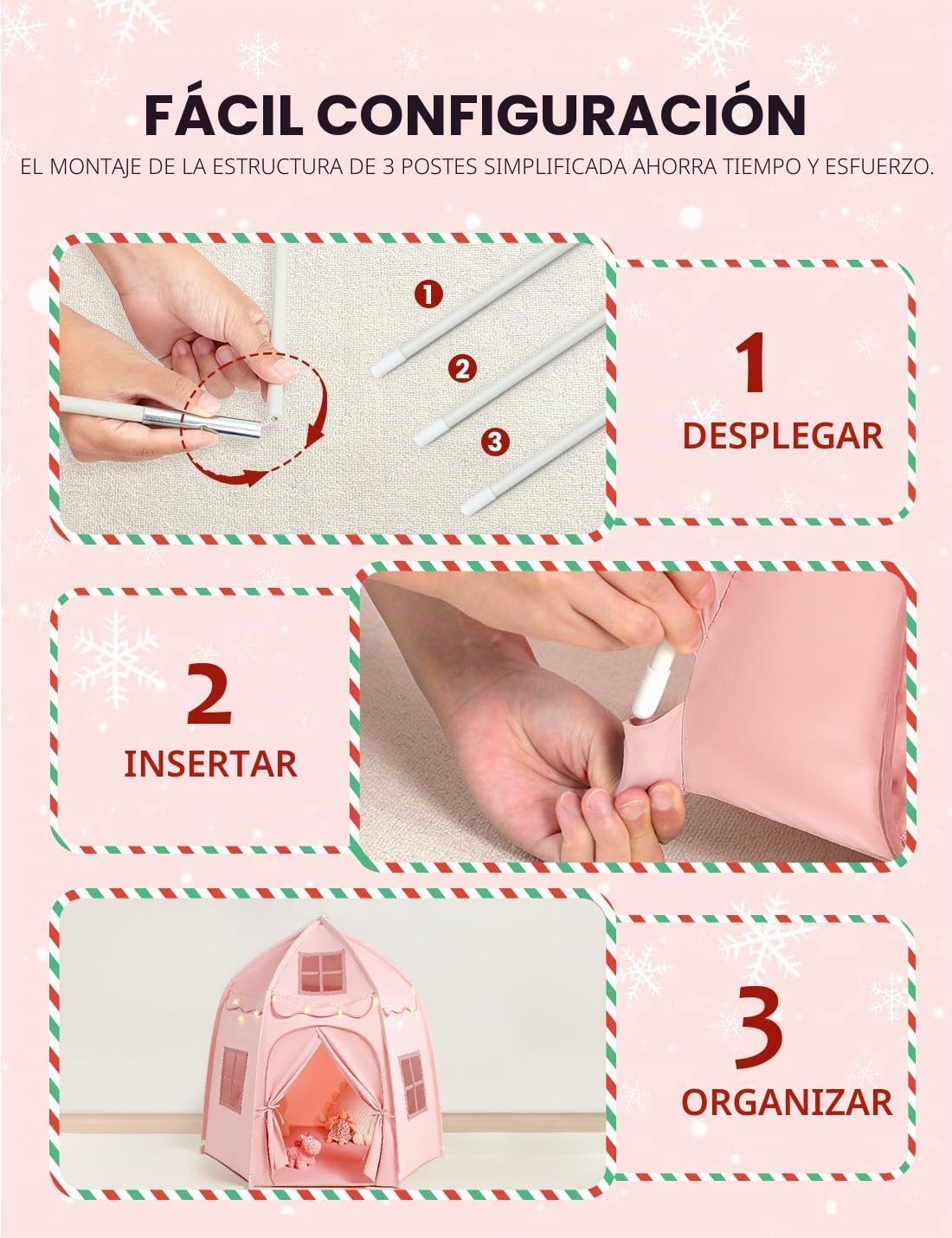 Besrey Tienda de Campaña Infantil Rosa - Casita para Niños con Diseño de Castillo, Grande y Fácil de Montar, Ideal para Juegos Interiores y Exteriores, Niñas y Niños