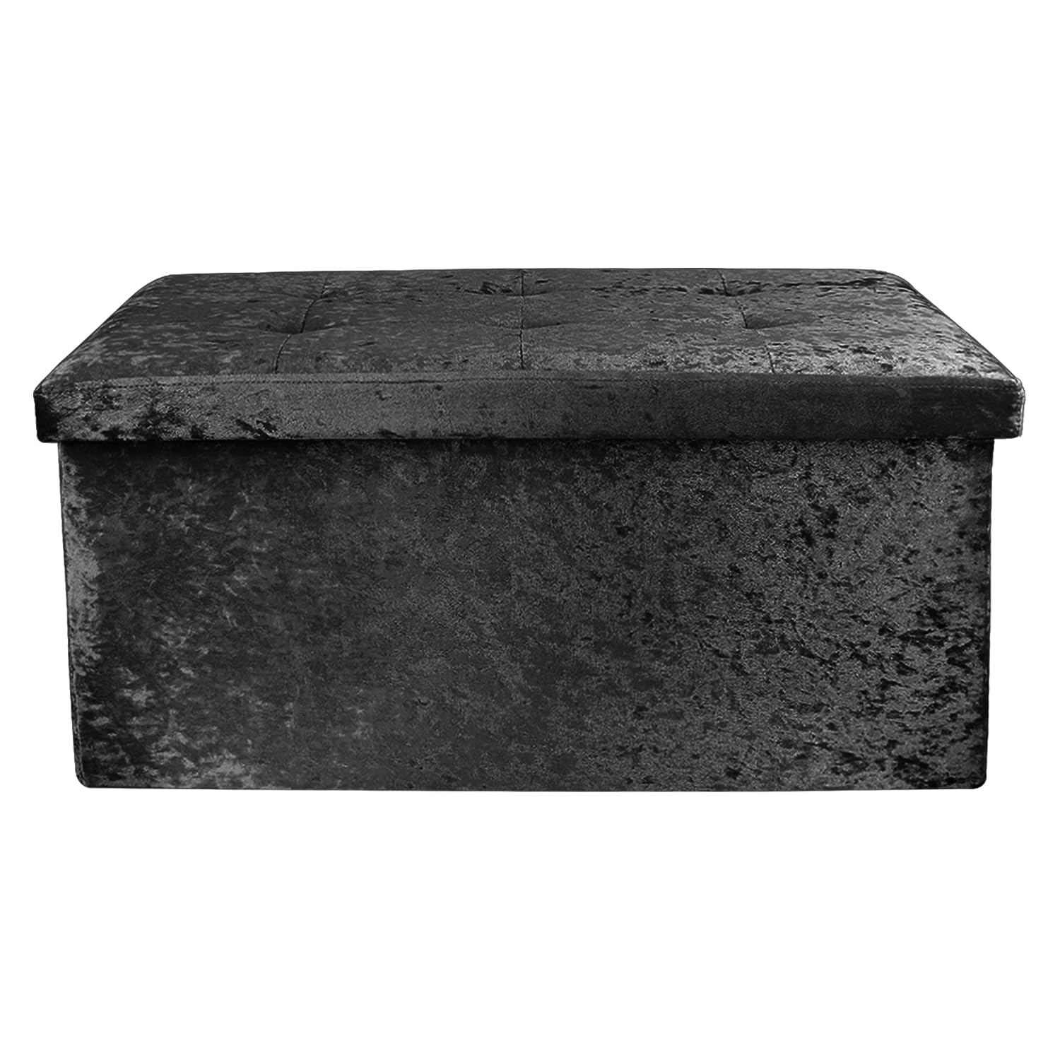 DANIEL JAMES Housewares Large 2 Seater Crushed Velvet Foldable Ottoman Storage Box Double Bed Foot Stool (Black)