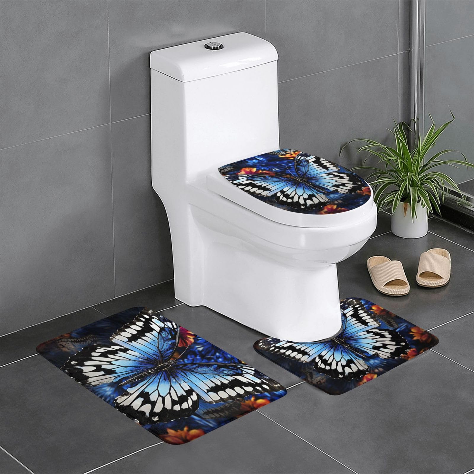 Tapis de bain 3pcs aile de papillon tapis de toilette déco