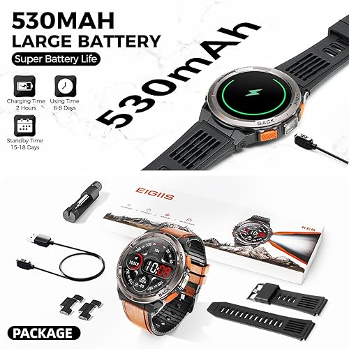 Miniatura 4 de EIGIIS KE5 Military Smart Watch for Men with Flashlight SOS 3ATM Waterproof Watch 530mAh Big Battery 1.45" Rugged Tactical Smartwatch with Compass