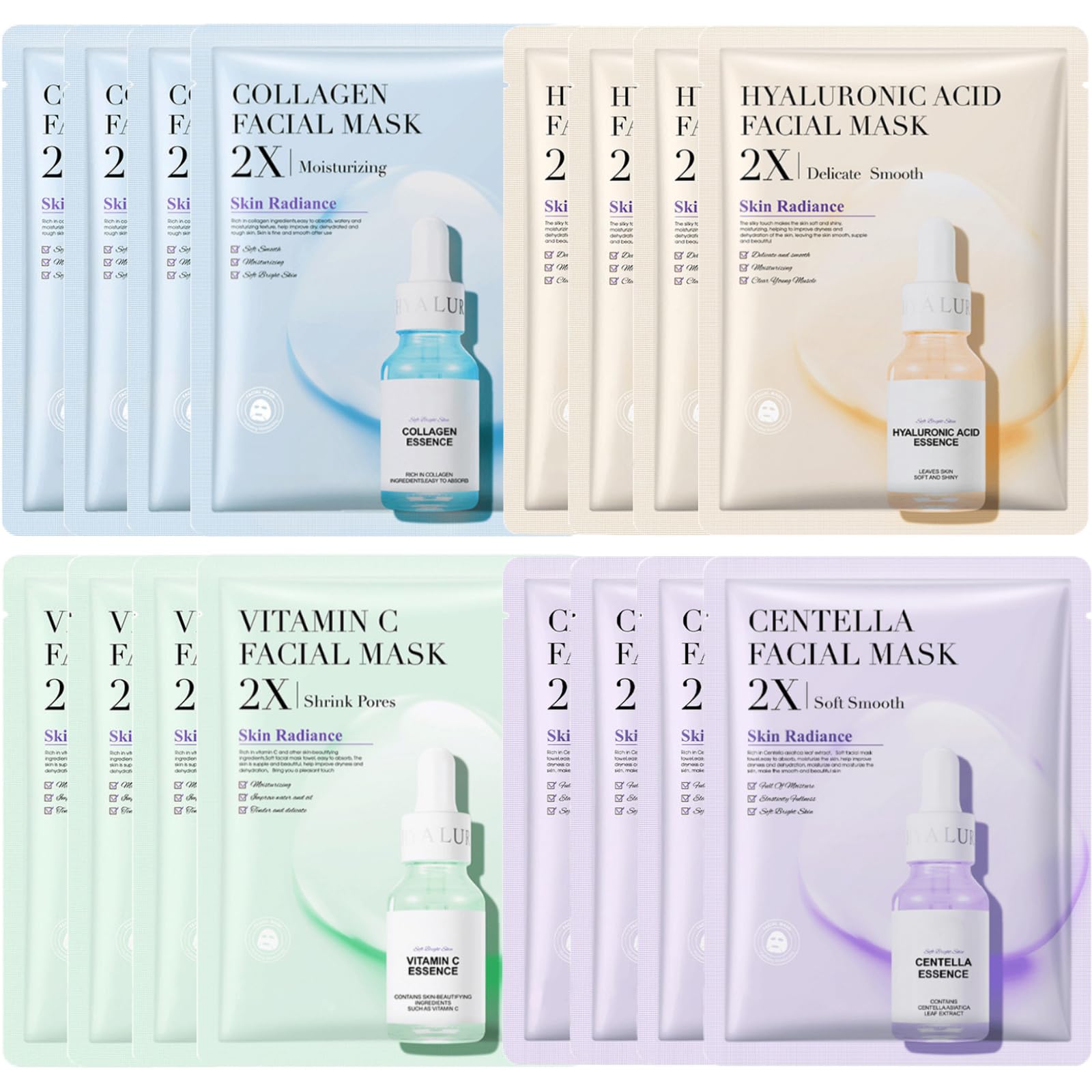 JORUN 16 Masque Visage Coréen - Masque Tissu Visage Homme & Femme Hydrate, Lutte Contre le Vieillissement et Illumine le Teint Masque Hydratant Visage - Convient À Tous Les Types de Peau