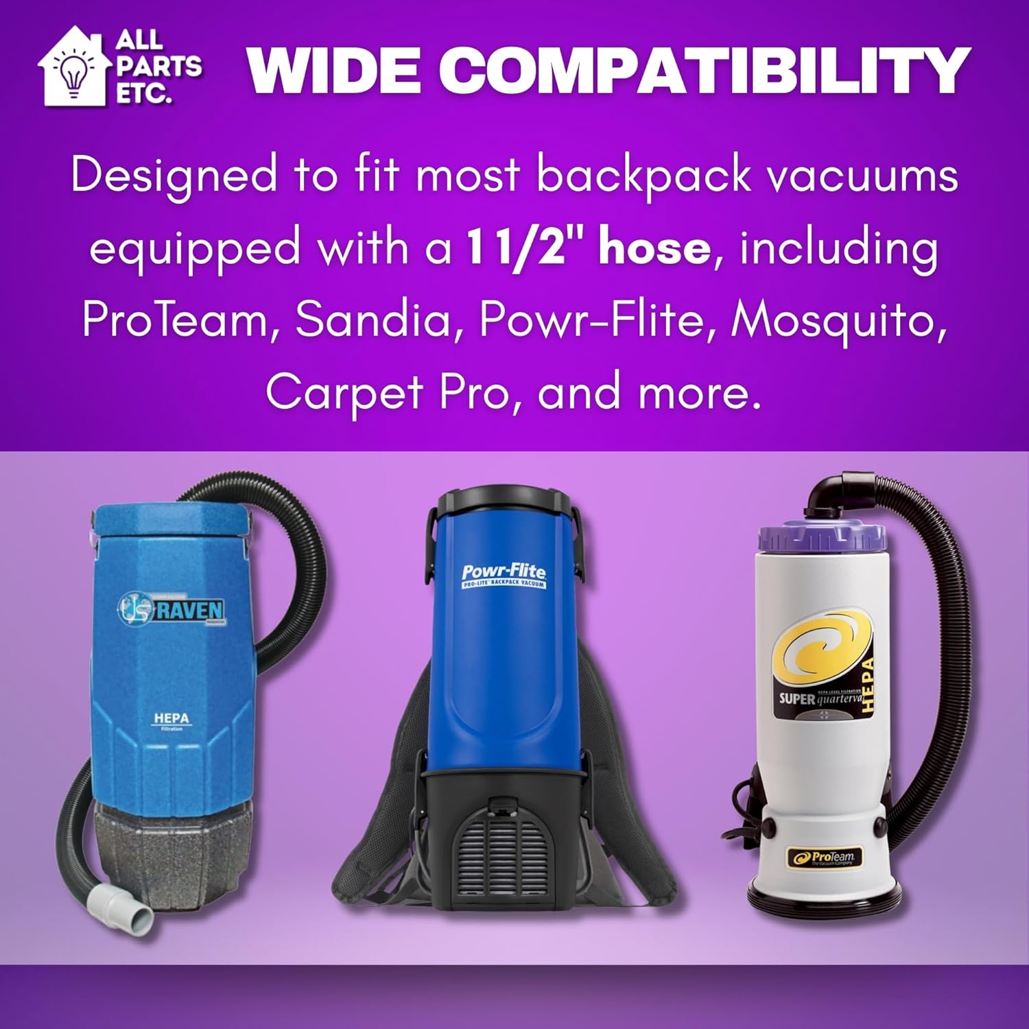 Commercial Backpack Vacuum Attachment Kit 1 1/2" - Compatible with ProTeam, Tennant, Sandia, Powr-Flite & More - with Aluminum S-Wand, Hard Floor Tool, Crevice Tool, Dust & Upholstery Brush 7-Pack