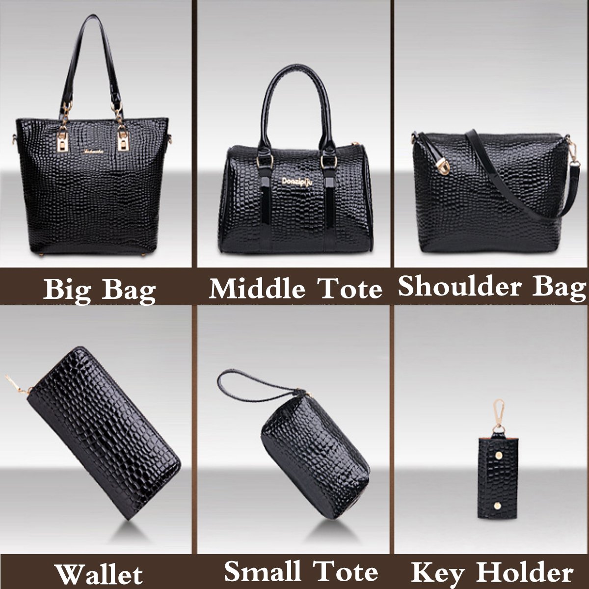 Conjunto de Bolso para Mujer de 6 Piezas Bolsos Bandolera Mochila Totes Shoppers y bolso de hombro Billetera Llavero Cuero de PU Carteras de mano y clutches Escuela Compras Shoulder Bag