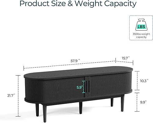 Miniatura 3 de LINSY HOME Soporte de TV acanalado para TV de 65 pulgadas, moderno centro de entretenimiento de madera de mediados de siglo con puerta corredera y