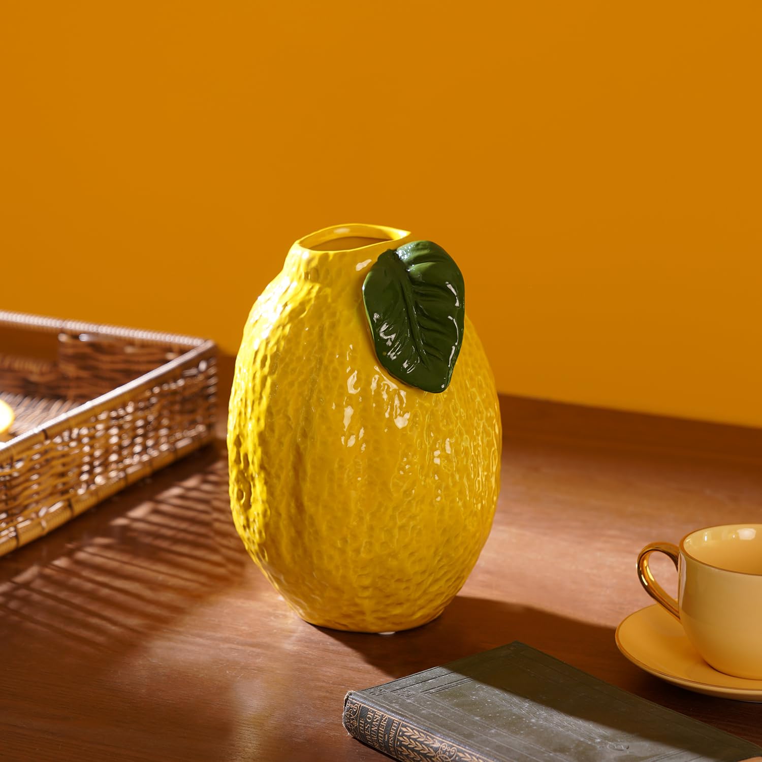 Pure Home + Living Lemon Ceramic Vase - Small Handcrafted Decorative Fruit Shaped Flower Vase for Living Room, Dining Table, Modern Home Decor, Kitchen Centerpiece and Luxury Gifting (Pack of 1)-picture-12