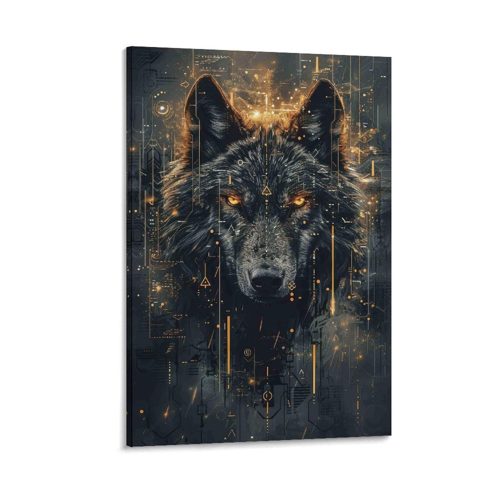 DHBANEIOK Cyber Wolf Digital Art Poster Artwork Giclee Canvas Prints Modern Wall Art Picture Wall Hanging for Home Decorations 24x36inch(60x90cm)