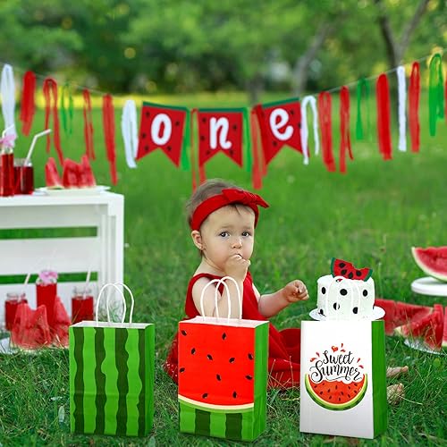 Miniatura 5 de Outus 24 piezas de bolsas de fiesta de sandía, bolsas de papel para golosinas de sandía, bolsas de regalo de fiesta, bolsas de dulces de sandía para