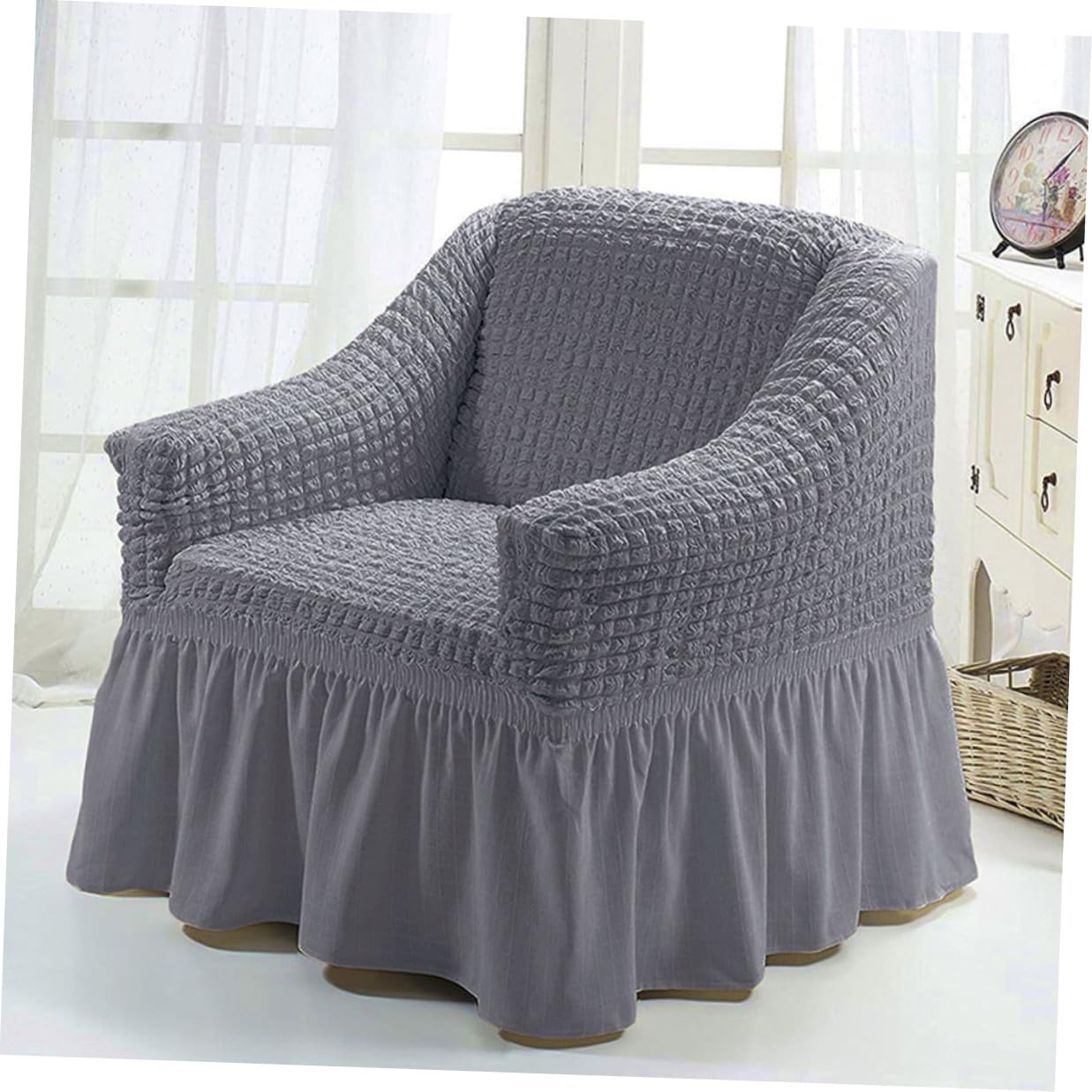 Copripoltrona Relax Elasticizzato con Gonnellino Grigio Protettivo Fodera Seduta Recliner Morbida e Facile da Installare per Casa e Ufficio