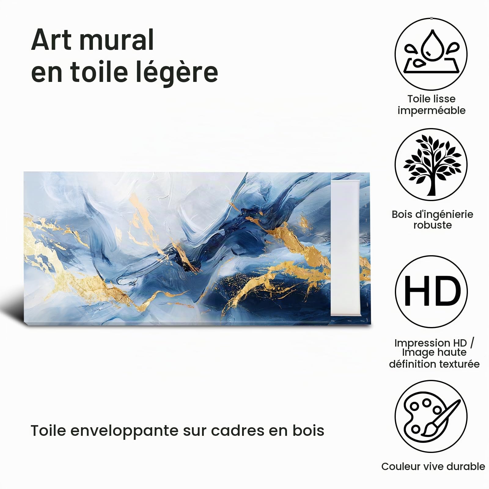 WENGTIAO Abstrait Bleu Marine Gris Or Tableau Decoration Murale Encadré