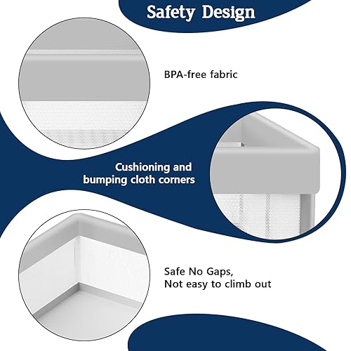 Miniatura 5 de Corralito para bebés de 50 x 50 pulgadas, corralito para bebés y niños pequeños, centro de actividades con valla, sin alfombrilla incluida