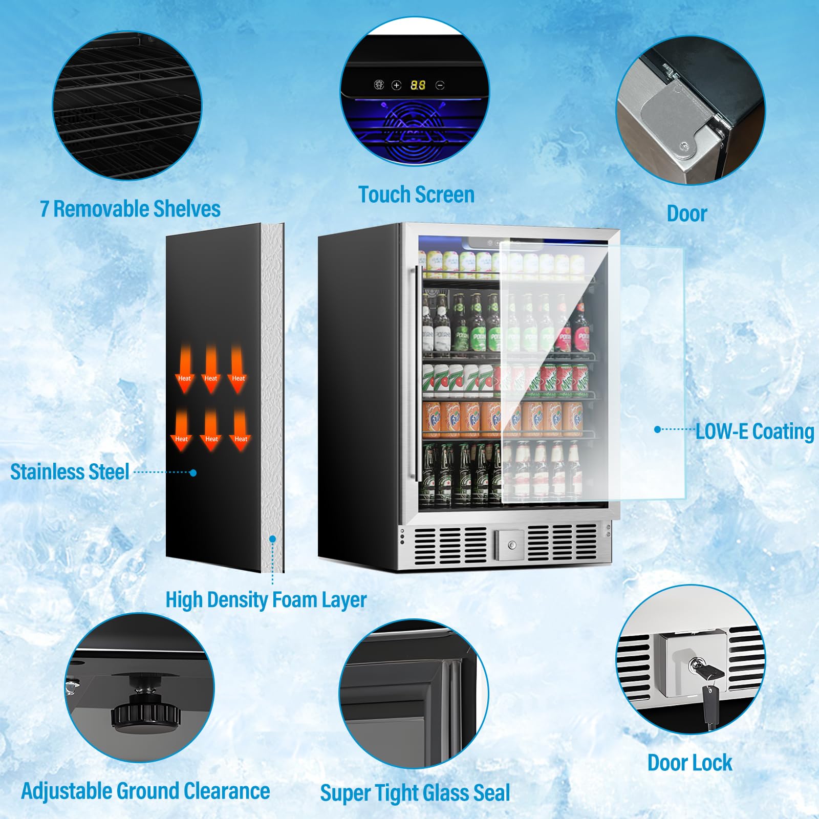 Erivess 24 Inch Beverage Refrigerator, Under Counter Small Refrigerator, 166 Can/5.3 Cubic Large Fridge With Glass Front Door For Soda Wine Beer, Adjustable Temperature Control For Home Office(Silver) on Fridge.com - View 2