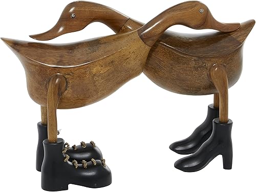 Miniatura 2 de Deco 79 Escultura hecha a mano de pato de bambú, 16 x 6 x 11 pulgadas, marrón