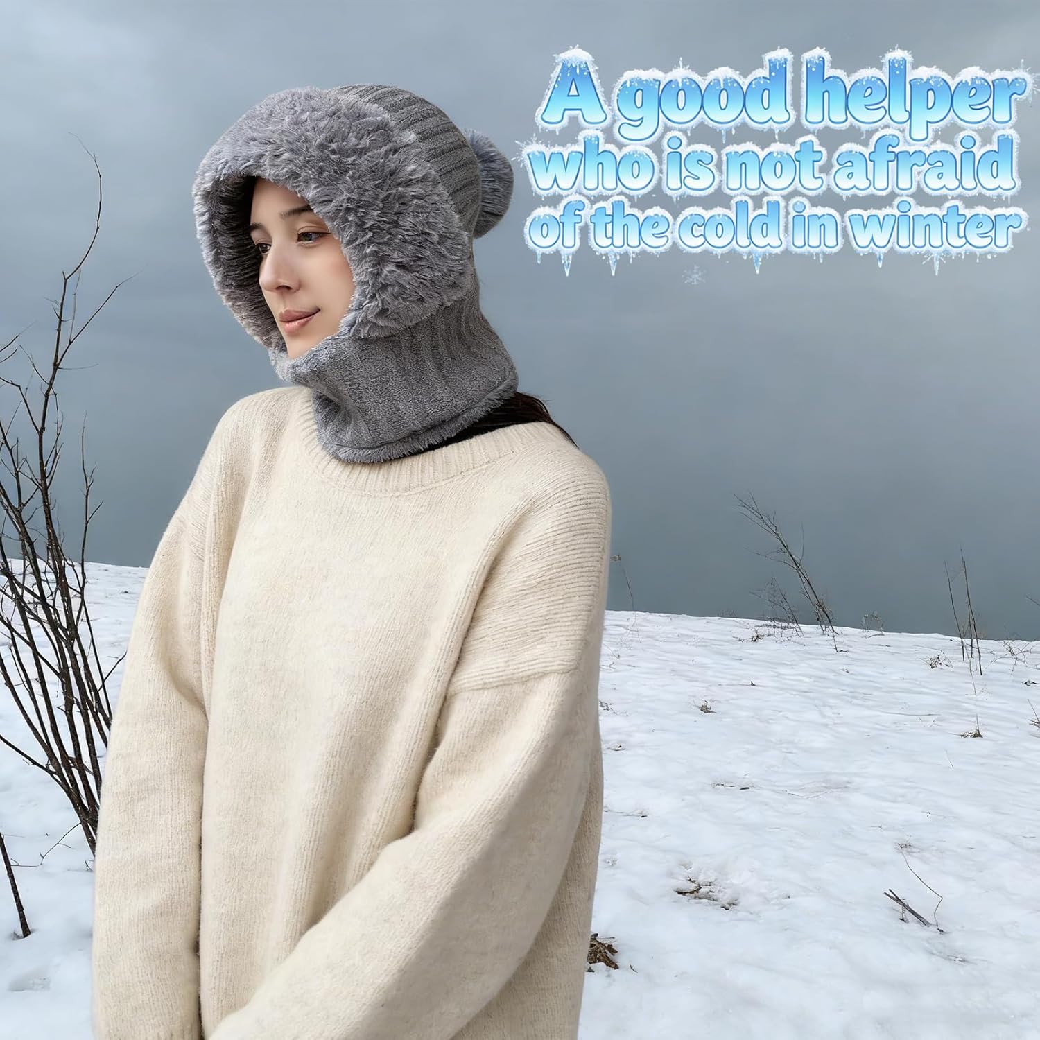 Upgrade Upgrade 3 in 1 Beanie Hat with Scarf and Mask,Womens Knit ski mask Fleece Lined Winter Scarf - Image 2