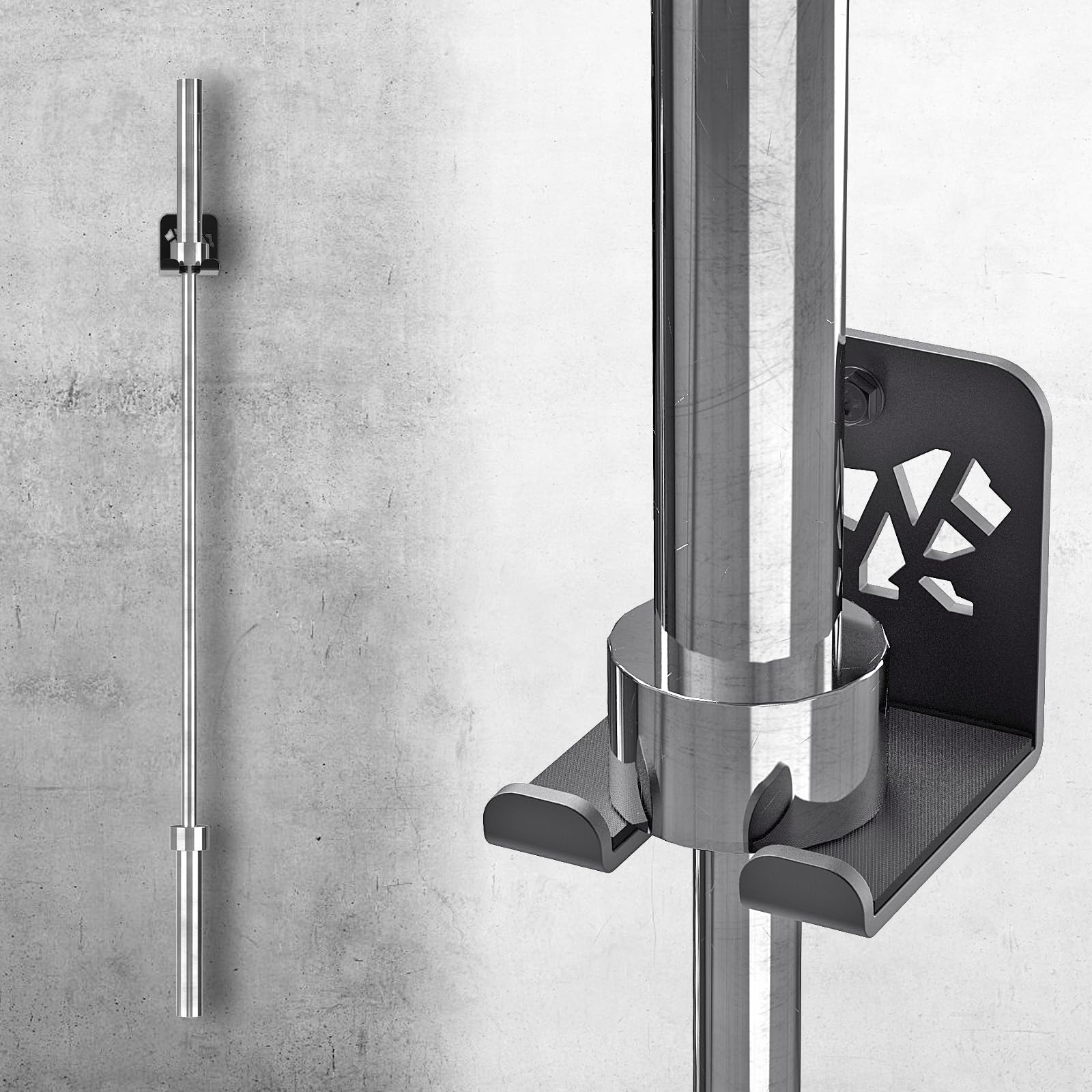 Kipika Supporto versatile per bilanciere da parete con ganci per bilancieri, può contenere barre di dimensioni inferiori a 33 mm e accessori per il fitness, salvaspazio, organizzazione della palestra