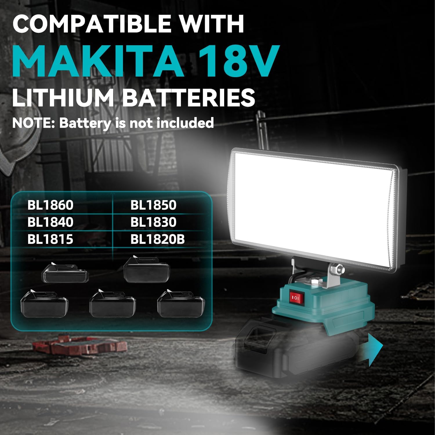 8" Cordless LED Work Light for Makita 18V Battery, Two Levels Adjustable FloodLight up to 90W 5400 Lumens with USB Charging Port, Portable LED Flashlight for Work, Camping, Outdoor(No Battery)