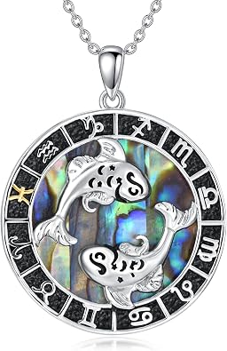 12 Constellation Necklace Zodiac Coin Pendant Necklace Round Abalone Shell 12 Constellation Jewelry Birthday Gift for Women Men