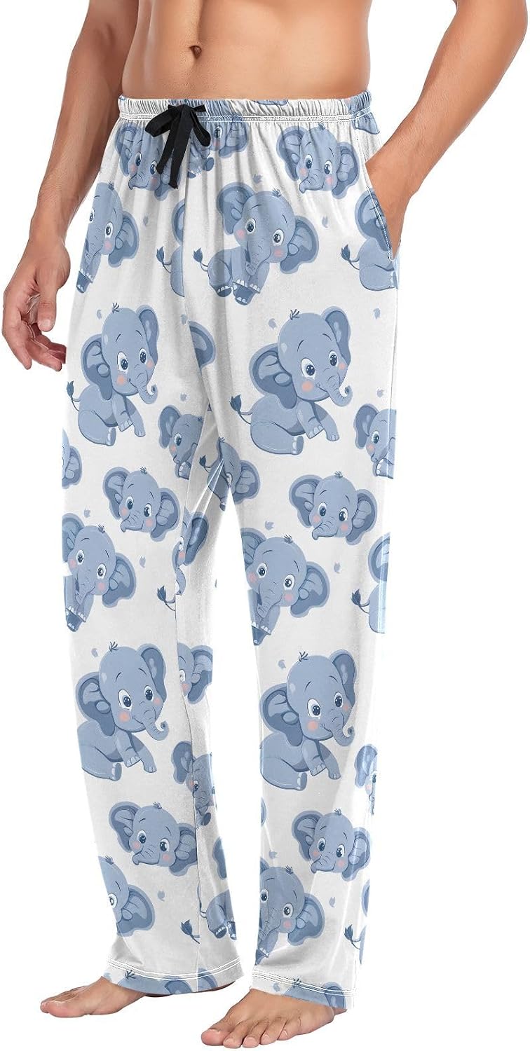 ALAZA Cute Elephant Cartoon Men's Sleepwear Mens Pajama Pants Bottoms with Pockets, S