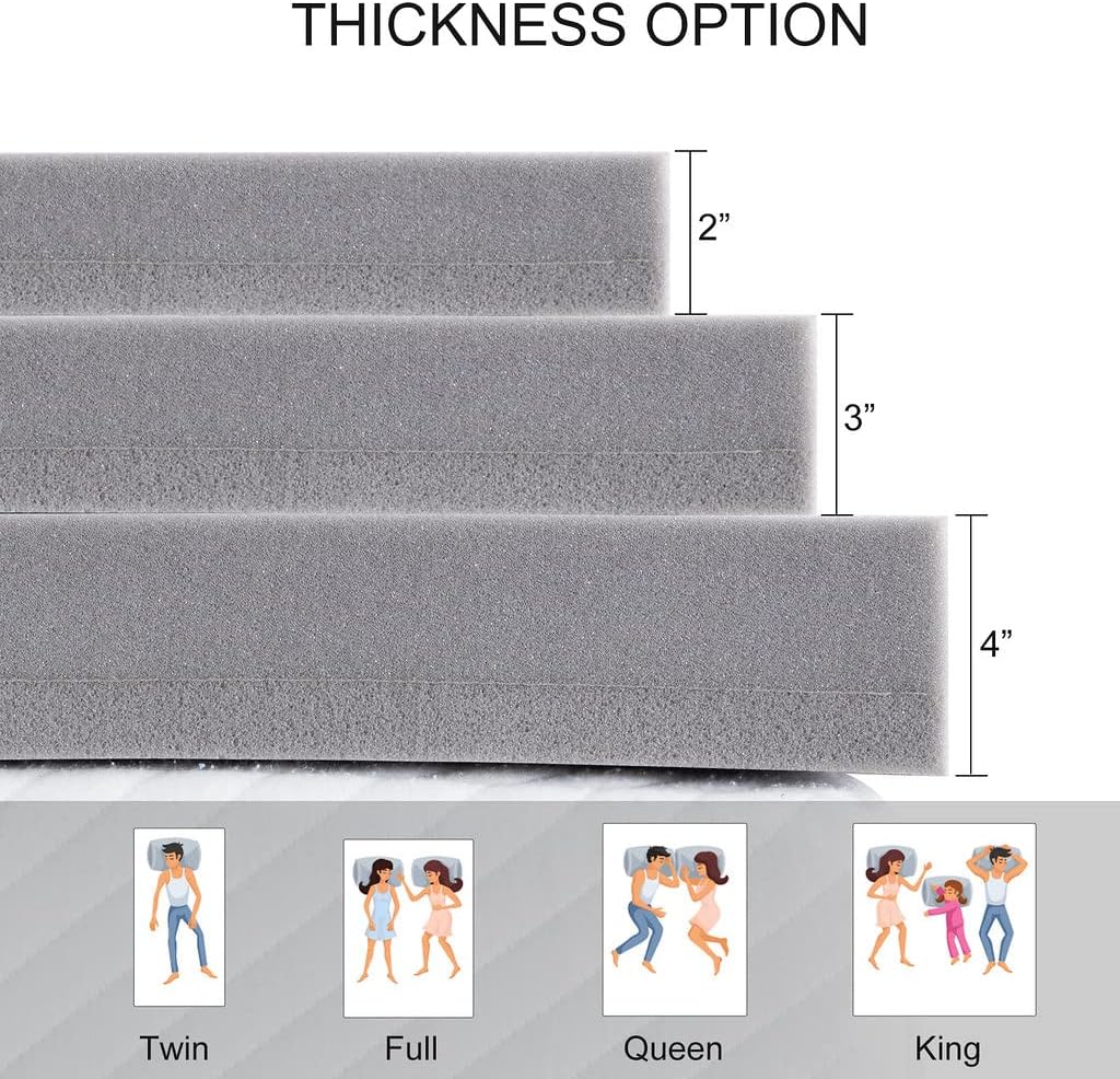 Maxzzz 3 Inch Mattress Topper Queen Size, Firm Bamboo Charcoal Memory Foam Cooling Bed Mattress Topper, Ventilated Mattress Pad CertiPUR-US Certified Plush