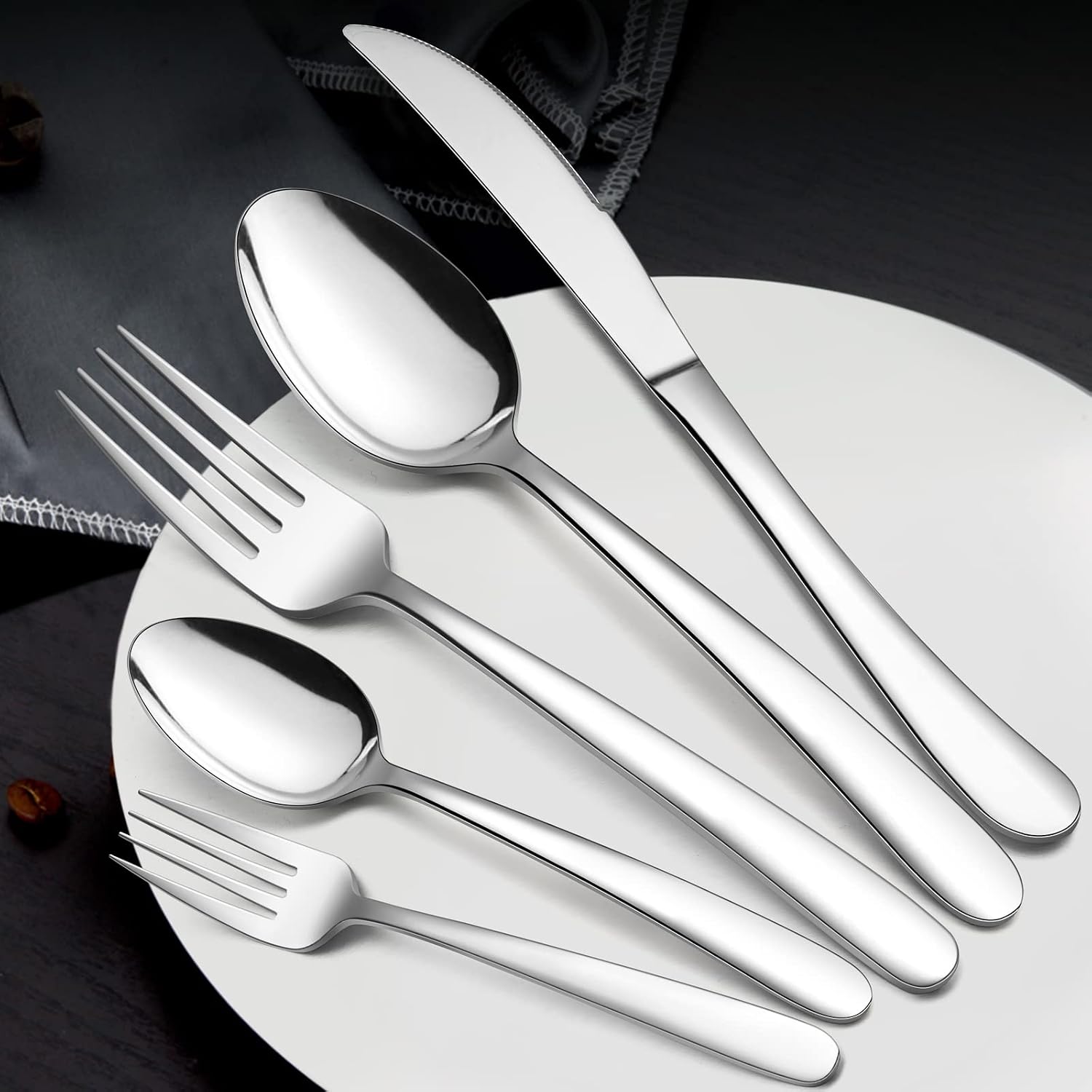 60-Piece Heavy Duty Silverware Set, HaWare Stainless Steel Solid Flatware Cutlery for 12, Modern & Elegant Design for Home/Hotel/Wedding, Mirror Polished and Dishwasher Safe