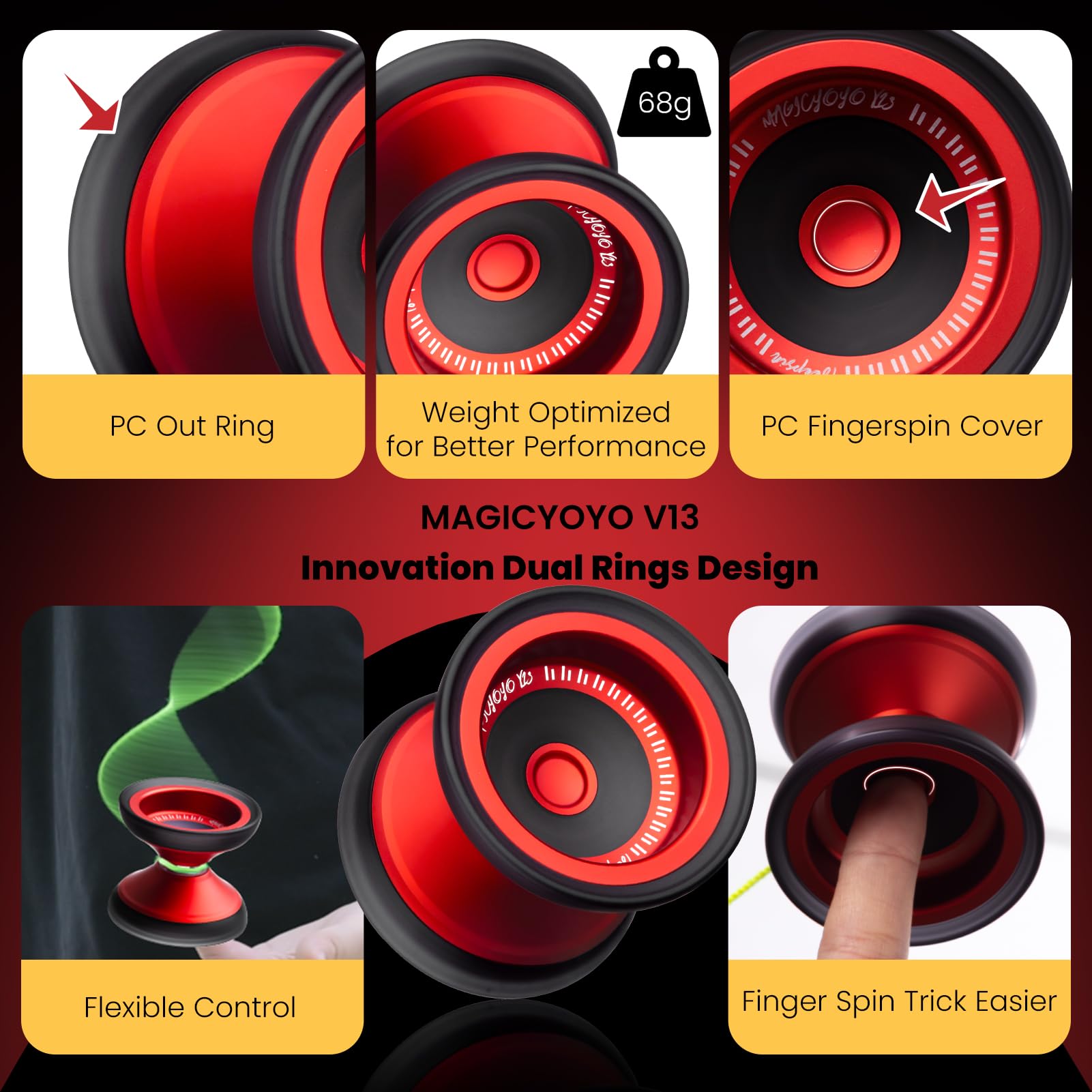 MAGICYOYO V13 Professional YoYo - responsywne Yoyo dla dzieci i niereagujące Yo Yo dla zaawansowanych graczy, trwała metalowa i hybrydowa konstrukcja PC, łatwe kręcenie palcami, idealne dla