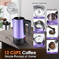 Vista 6 de HOMOKUS Percolador de café eléctrico de 12 tazas Percolator Cafetera de acero inoxidable con perilla transparente, mango de tacto frío, función