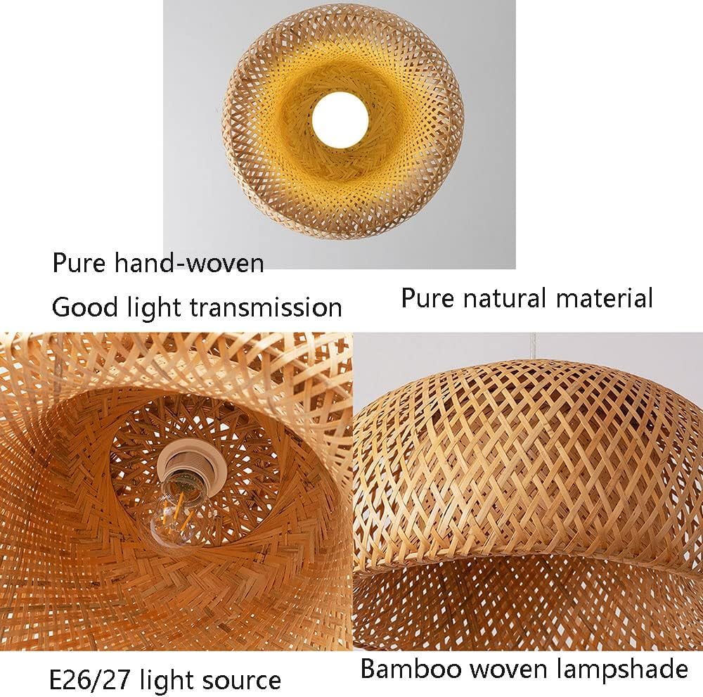 Lampadario a cesto di bambù a forma nido d'uccello Paralume Gabbia intrecciata in vimini Illuminazione a sospensione naturale Compatibile con la lampada da cucina in rattan,Lusso