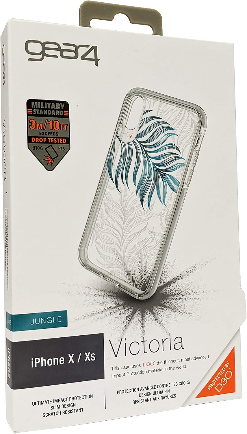 ZAGG Gear 4 Victoria Designed for iPhone X/XS Case, Advanced Impact Protection by D3O - Blue Jungle