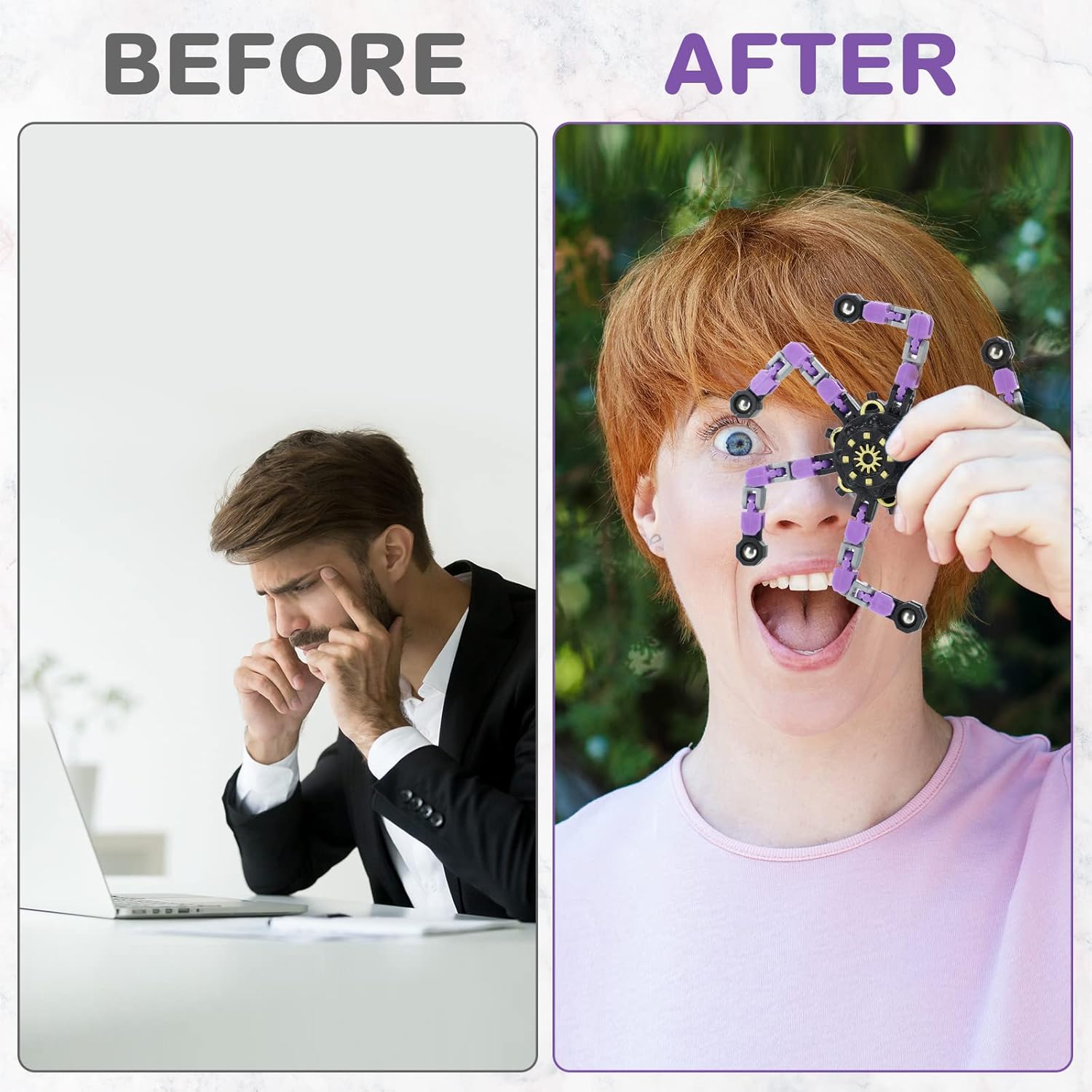 Junkin 100 Pcs Funny Sensory Fidget Toys Bulk, Transformable Chain Robot Finger Toy, Fidget Spinner Stress Relief Fingertip Gyro Mechanical Spiral Spinner, Party Favors Gifts for Adult Kids(Classic) - Image 4