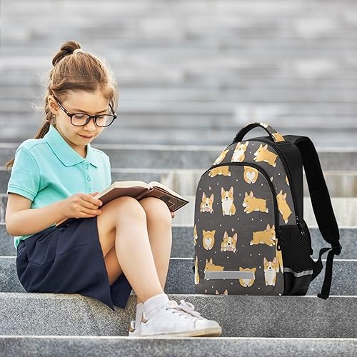 Miniatura 8 de RunningBear Mochila para niños y niñas, ligera, con correa para estudiantes, escuela primaria, 15#Corgi, Mochilas Daypack