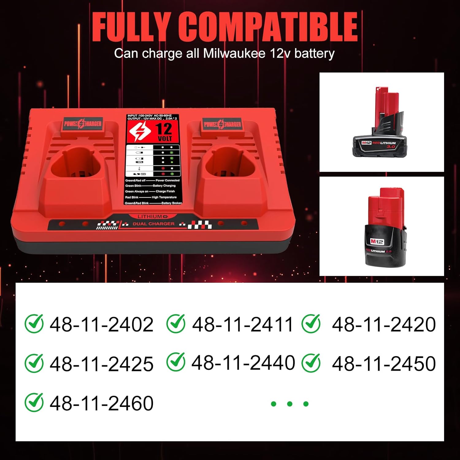 ANTRobut Dual Port M 12 Charger Replacement for Mil-Waukee 12V Battery Charger 48-11-2412 48-11-2420 48-11-2411 48-11-2401 48-11-2440 48-11-2460 - Image 3