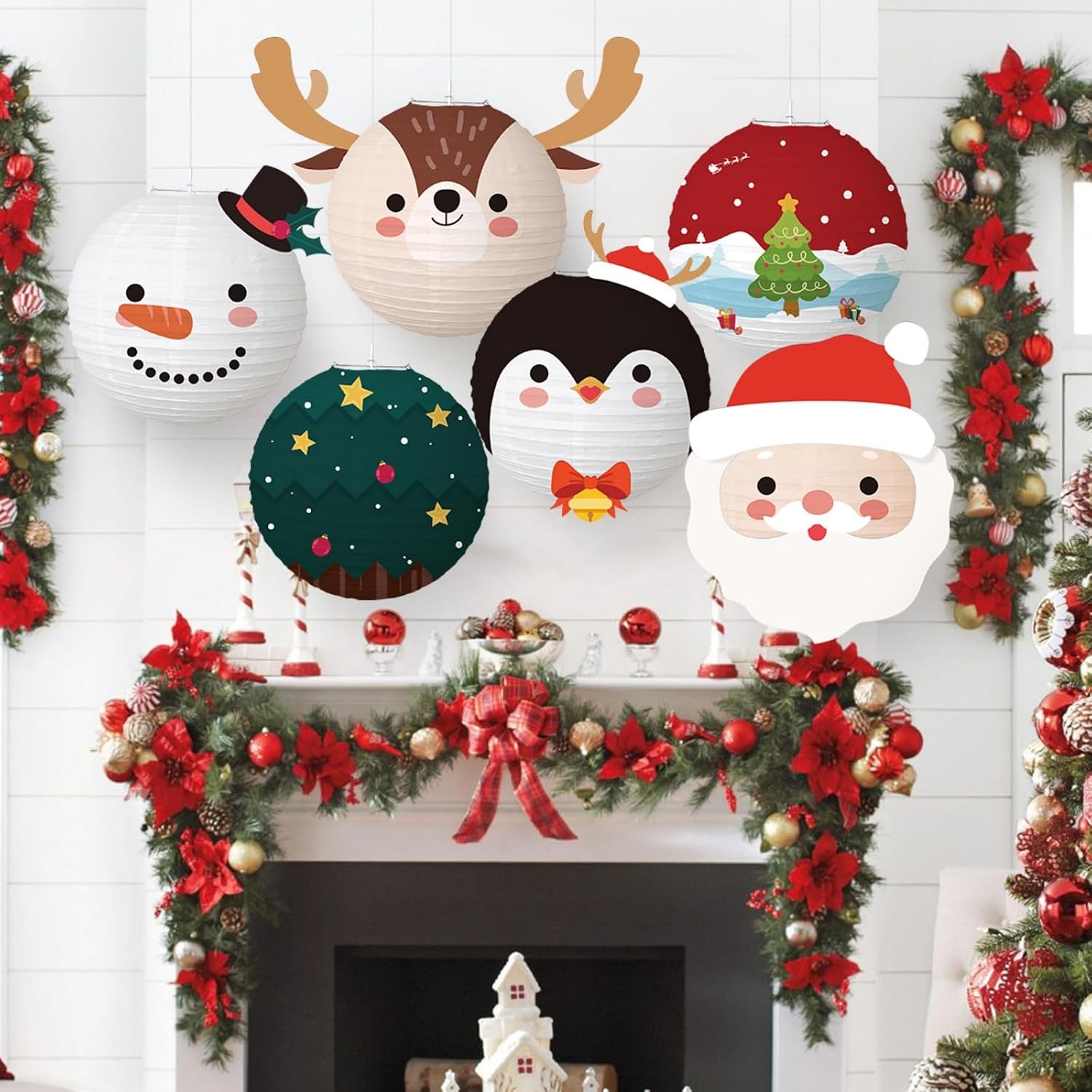 Cartoon Holiday Lamps Decorative Ornament for Christmas Tree Classroom Parties Simple Assembly Thick Paper Materials Christmas Lamps Sustainable Paper