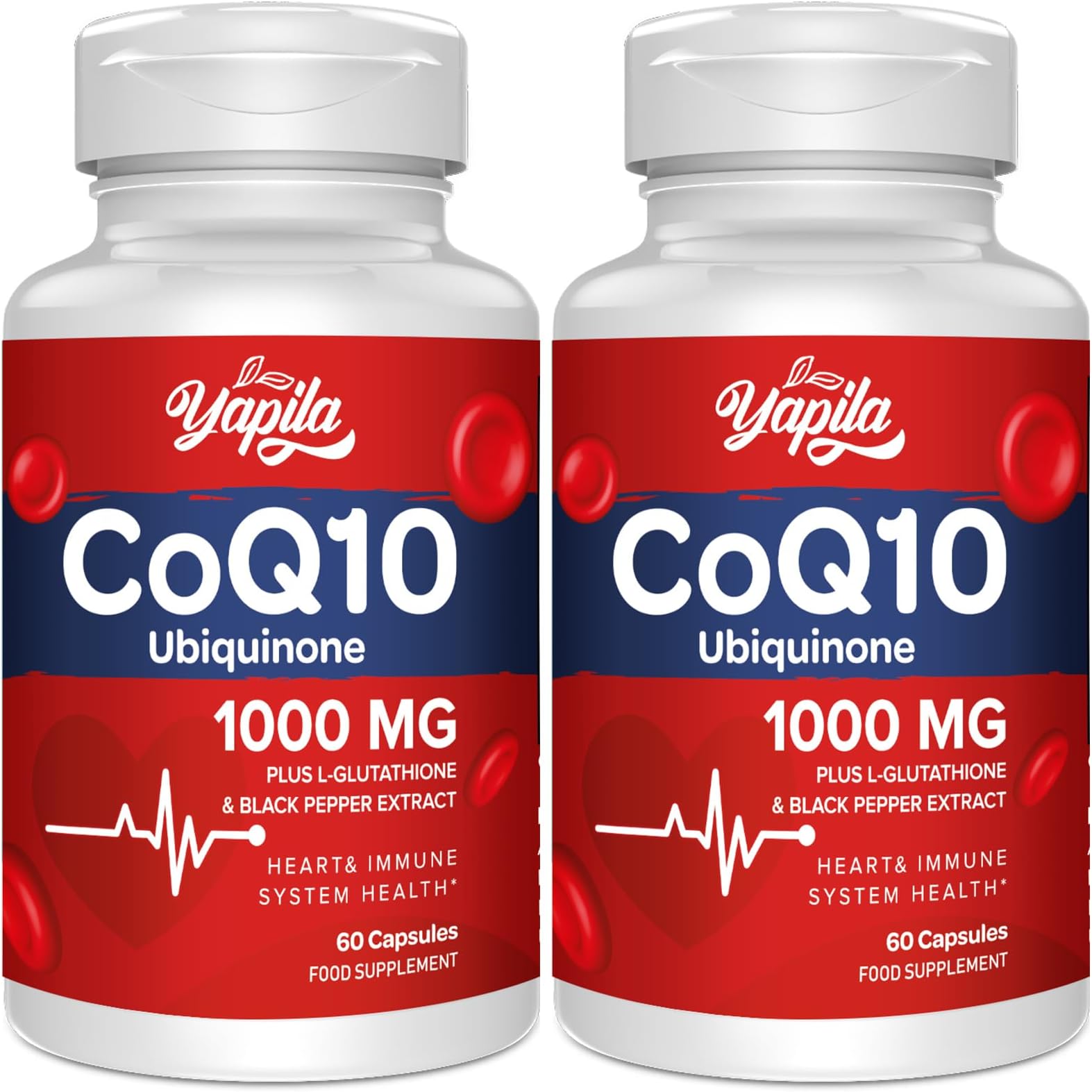 CoQ10 with L-Glutathione 1000 mg Capsules (2 Pack) - 100% Fermented Coenzyme Q10, Coenzyme Q10 High Dose, Antioxidant Coenzyme Q10, Soy Free, Gluten Free, Non-GMO, Vegan