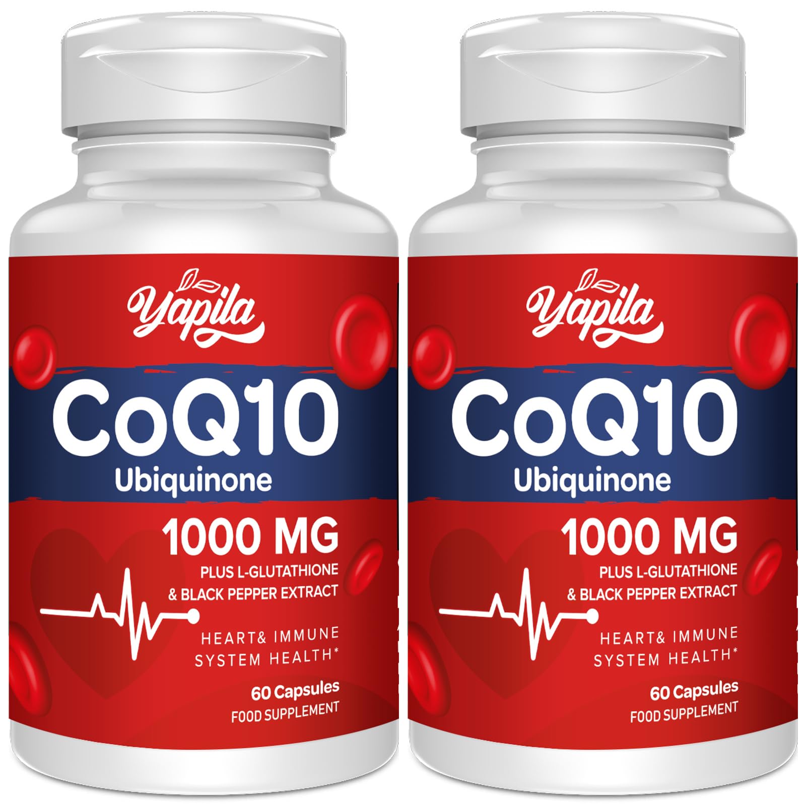CoQ10 with L-Glutathione 1000mg Capsules - 100% Fermented Coq10 Supplement (2 Pack), High Absorption, Super Strength Coenzyme Q10, Antioxidant Supplements, Soy-Free, Glute-Free, Non-GMO, Vegan