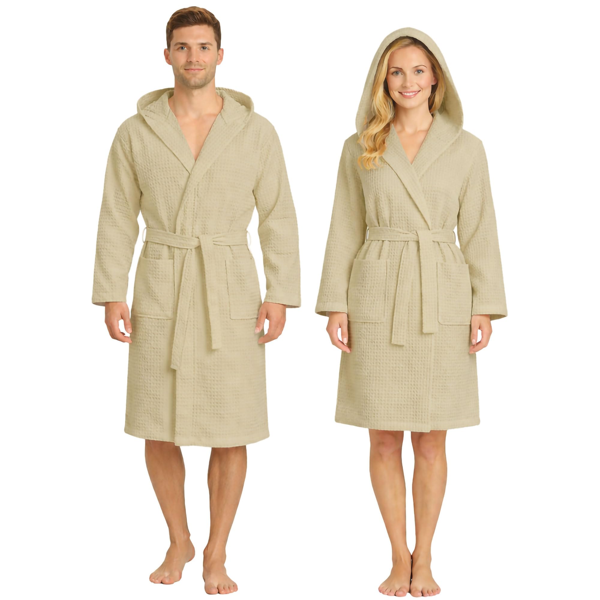 Accappatoio Nido d’Ape Unisex in cotone Uomo Donna con Cappuccio, Cintura e Tasche – Leggero, Assorbente, Traspirante – Ideale per Casa, Piscina, Palestra, SPA e Viaggi